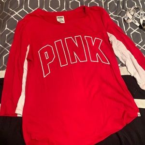 Red long sleeved pink Victoria secret shirt